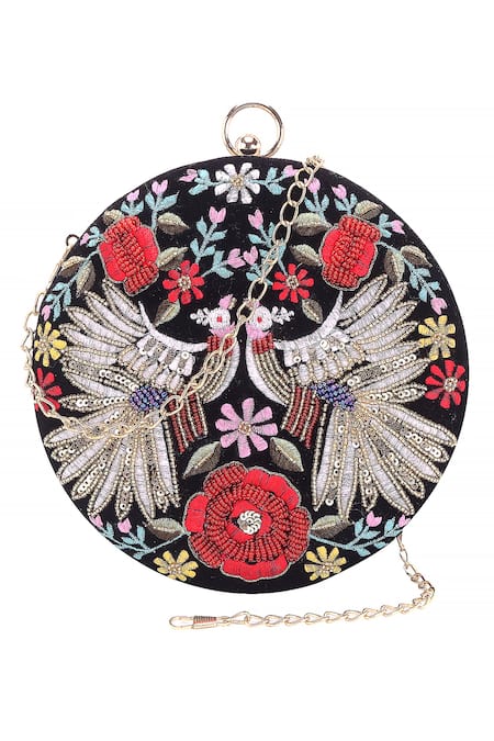 Nazaakat By Samara Singh Embroidered Round Clutch With Sling 