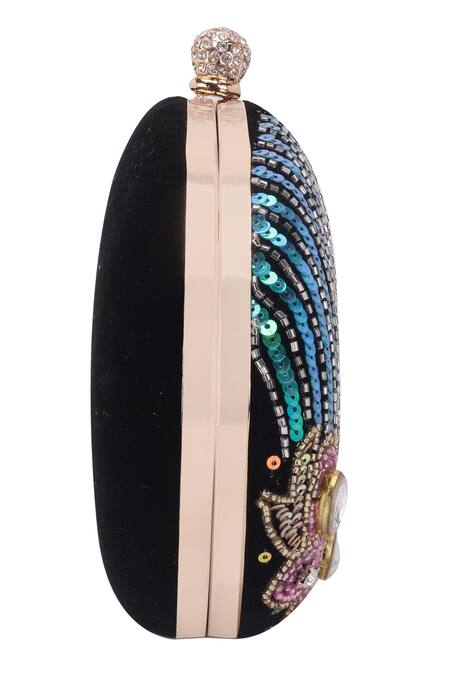 Nazaakat By Samara Singh_Black Sequins, Beads, Rhinestones, Stones Embellished And Oval Clutch_Online_at_Aza_Fashions