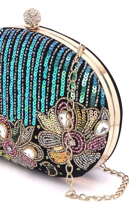 Buy_Nazaakat By Samara Singh_Black Sequins, Beads, Rhinestones, Stones Embellished And Oval Clutch