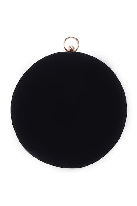 Nazaakat By Samara Singh Black Embroidery, Beads, Sequins Floral And Peacock Round Clutch Online at Aza Fashions Nazaakat By Samara Singh_Black Embroidery, Beads, Sequins Floral And Peacock Round Clutch _Online_at_Aza_Fashions