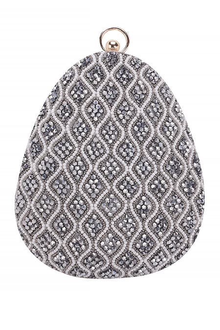 Buy_Nazaakat By Samara Singh_White Beads, Rhinestones Beaded Embellished Oval Clutch With Sling 