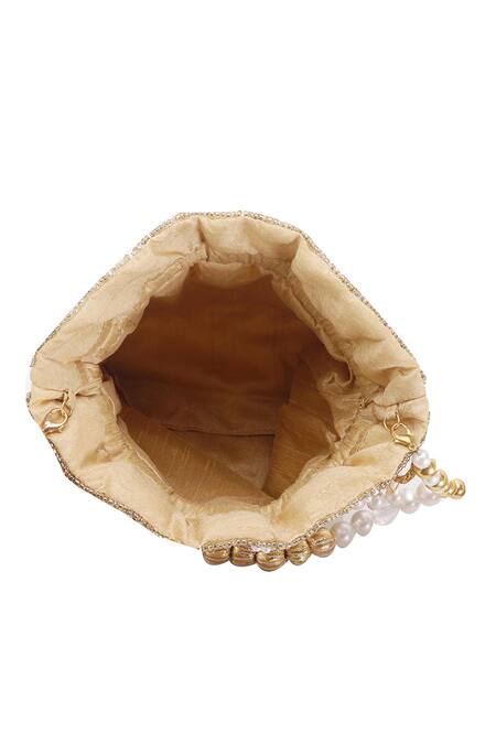 Nazaakat By Samara Singh_Gold Beads, Mirrors, Sequins, Pearls, Tassels Embellished Potli Bag With Handle _Online_at_Aza_Fashions