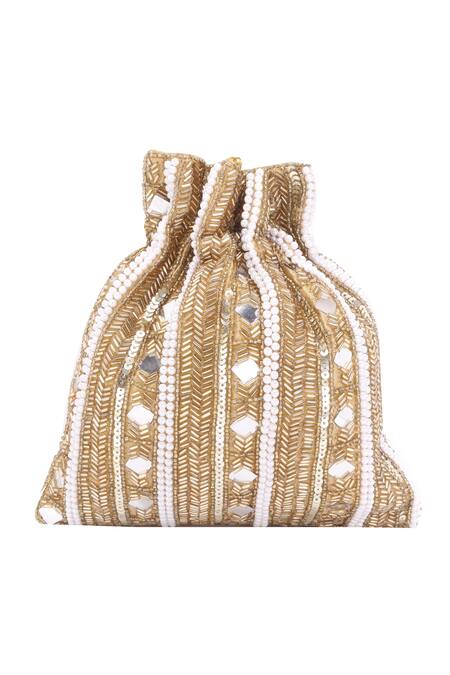 Buy_Nazaakat By Samara Singh_Gold Beads, Mirrors, Sequins, Pearls, Tassels Embellished Potli Bag With Handle _Online_at_Aza_Fashions