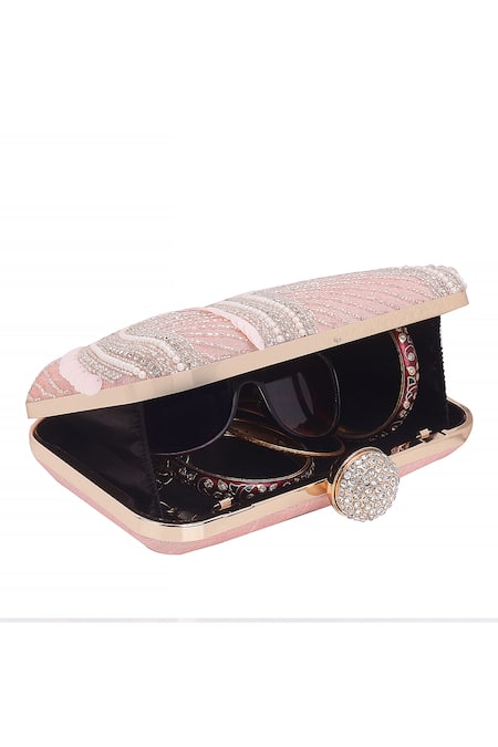 Nazaakat By Samara Singh_Pink Sequins, Beads, Rhinestones Embellished Clutch Bag With Detachable Sling_Online_at_Aza_Fashions