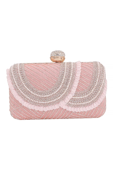 Buy_Nazaakat By Samara Singh_Pink Sequins, Beads, Rhinestones Embellished Clutch Bag With Detachable Sling
