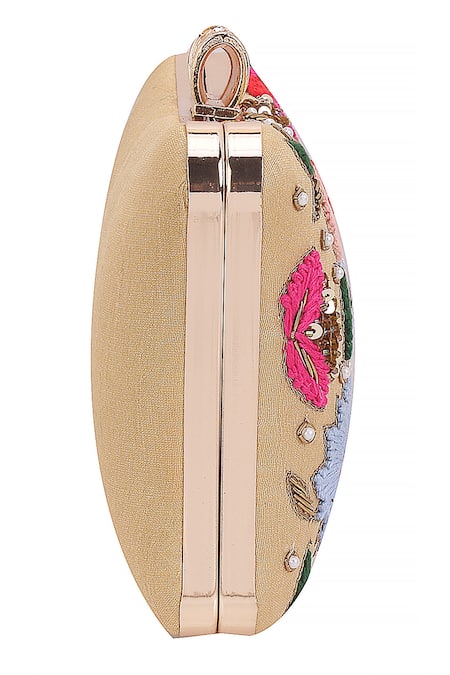 Shop_Nazaakat By Samara Singh_Cream Embroidery, Sequins, Rhinestones, Pearls Floral Clutch Bag _Online_at_Aza_Fashions