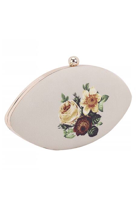 Buy Nazaakat By Samara Singh Cream Floral Printed Oval Clutch With Detachable Sling Buy_Nazaakat By Samara Singh_Cream Floral Printed Oval Clutch With Detachable Sling