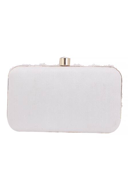 Nazaakat By Samara Singh_White Pearls, Rhinestones And Sequin Embellished Clutch _Online_at_Aza_Fashions