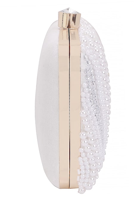 Shop_Nazaakat By Samara Singh_White Pearls, Rhinestones And Sequin Embellished Clutch _Online_at_Aza_Fashions