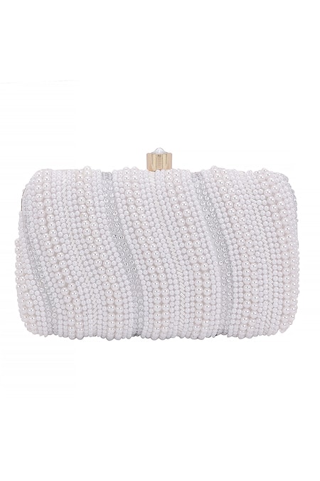 Nazaakat By Samara Singh_White Pearls, Rhinestones And Sequin Embellished Clutch _at_Aza_Fashions