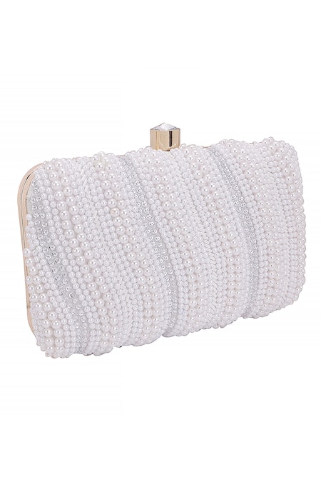 Buy_Nazaakat By Samara Singh_White Pearls, Rhinestones And Sequin Embellished Clutch 