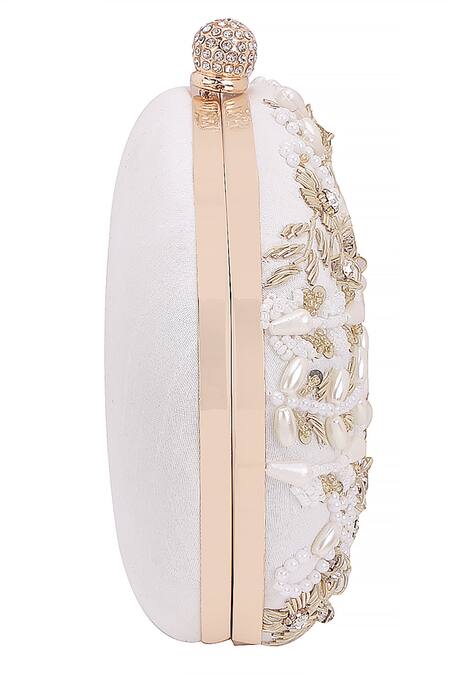 Buy_Nazaakat By Samara Singh_White Beads, Pearls, Rhinestones, Sequins, Embroidery And Clutch With Sling_Online_at_Aza_Fashions