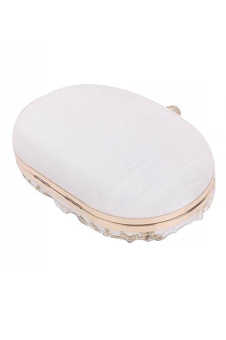 Shop_Nazaakat By Samara Singh_White Beads, Pearls, Rhinestones, Sequins, Embroidery And Clutch With Sling_Online_at_Aza_Fashions