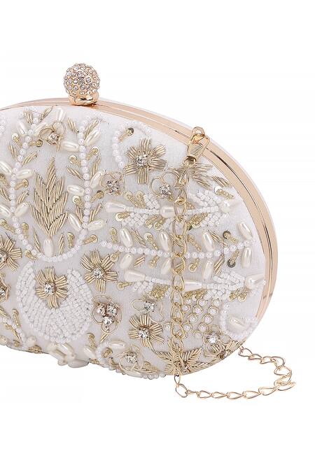 Buy_Nazaakat By Samara Singh_White Beads, Pearls, Rhinestones, Sequins, Embroidery And Clutch With Sling