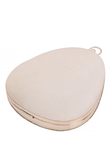 Nazaakat By Samara Singh_Cream Beads, Sequins Beaded Geometric Pattern Clutch With Sling _Online_at_Aza_Fashions