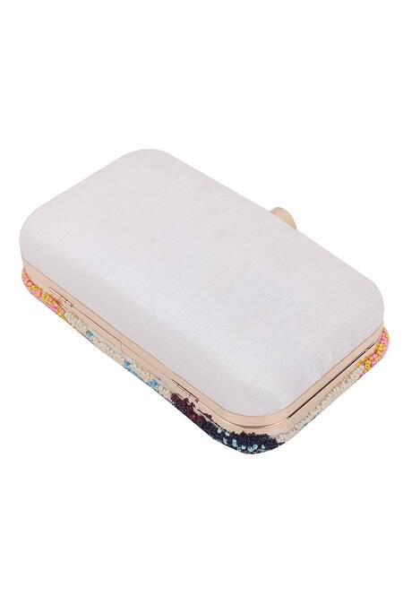 Nazaakat By Samara Singh_Cream Beads, Stones Floral Beaded Clutch With Detachable Sling _Online_at_Aza_Fashions