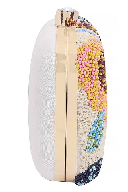 Buy_Nazaakat By Samara Singh_Cream Beads, Stones Floral Beaded Clutch With Detachable Sling _Online_at_Aza_Fashions