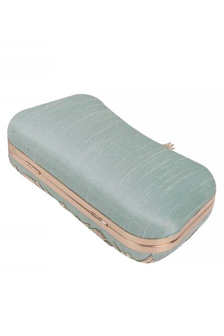 Buy_Nazaakat By Samara Singh_Aqua Embroidery, Pearls Floral Clutch With Frog Closure_Online_at_Aza_Fashions