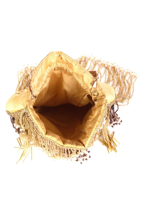 Buy_Nazaakat By Samara Singh_Gold Beads, Pearls, Tassels Beaded Waterfall Potli Bag _Online_at_Aza_Fashions
