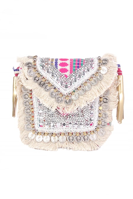 Nazaakat By Samara Singh_Multi Color Beads, Sequins, Fringe, Banjara Boho Bag With Coin And Detail _Online_at_Aza_Fashions