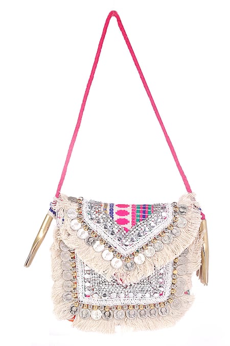 Buy_Nazaakat By Samara Singh_Multi Color Beads, Sequins, Fringe, Banjara Boho Bag With Coin And Detail _Online_at_Aza_Fashions