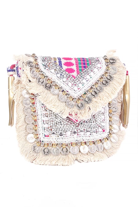 Shop_Nazaakat By Samara Singh_Multi Color Beads, Sequins, Fringe, Banjara Boho Bag With Coin And Detail _Online_at_Aza_Fashions