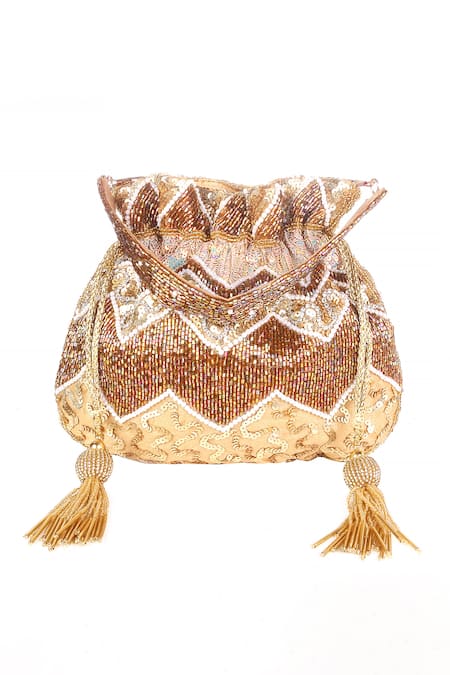 Nazaakat By Samara Singh_Gold Beads, Sequins, Tassels And Embroidered Potli Bag _at_Aza_Fashions