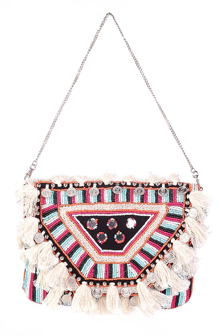 Nazaakat By Samara Singh_Multi Color Beads, Tassels, Mirrors Banjara Boho Beaded And Embellished Bag _Online_at_Aza_Fashions