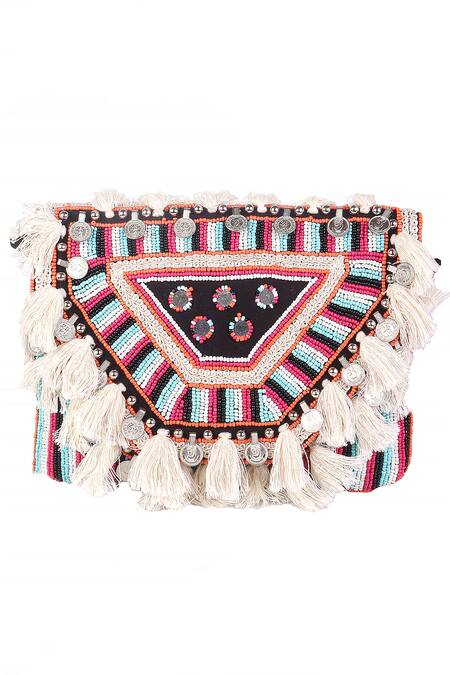 Nazaakat By Samara Singh_Multi Color Beads, Tassels, Mirrors Banjara Boho Beaded And Embellished Bag _at_Aza_Fashions