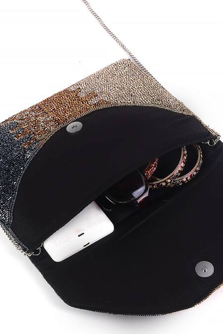 Nazaakat By Samara Singh_Gold Beads Ombre Clutch With Detachable Sling_Online_at_Aza_Fashions