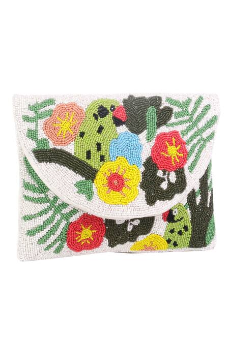 Nazaakat By Samara Singh_Multi Color Beads Floral And Parrot Motif Clutch _at_Aza_Fashions