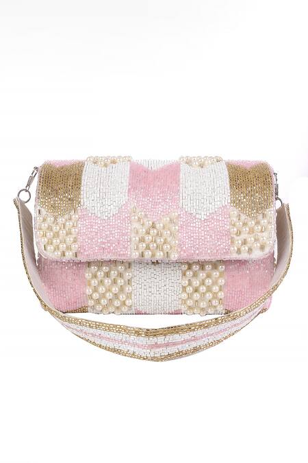 Buy_Nazaakat By Samara Singh_Pink Beads, Pearls Beaded And Embellished Flap Bag_Online_at_Aza_Fashions