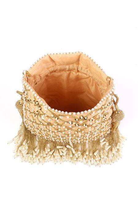 Nazaakat By Samara Singh_Gold Beads, Sequins, Tassels, Pearls And Embellished Potli Bag_Online_at_Aza_Fashions