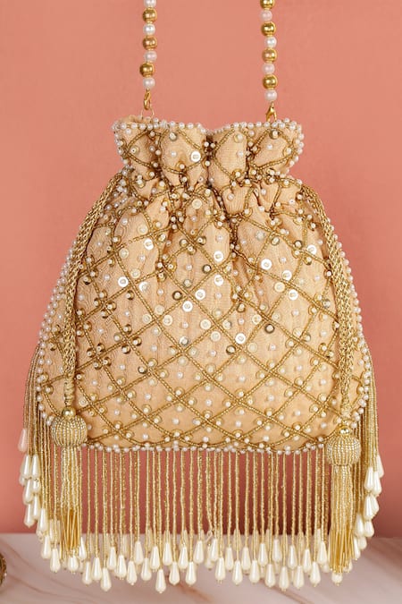 Nazaakat By Samara Singh Gold Beads, Sequins, Tassels, Pearls And Embellished Potli Bag 