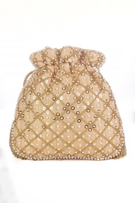Nazaakat By Samara Singh_Gold Beads, Sequins, Tassels, Pearls And Embellished Potli Bag_at_Aza_Fashions