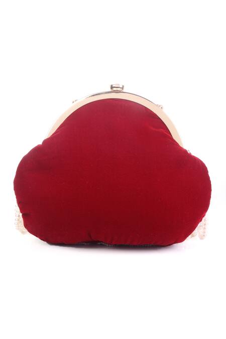 Nazaakat By Samara Singh_Red Beads, Pearls, Gemstones, Crystals And Stone Embellished Batua Bag_Online_at_Aza_Fashions