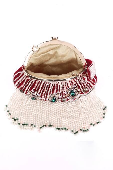 Buy_Nazaakat By Samara Singh_Red Beads, Pearls, Gemstones, Crystals And Stone Embellished Batua Bag_Online_at_Aza_Fashions