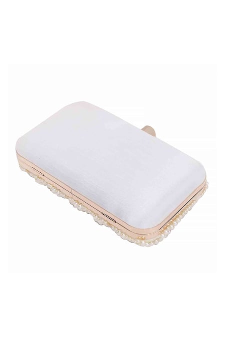 Nazaakat By Samara Singh_White Pearls, Beads Embellished Clutch With Detachable Sling_Online_at_Aza_Fashions
