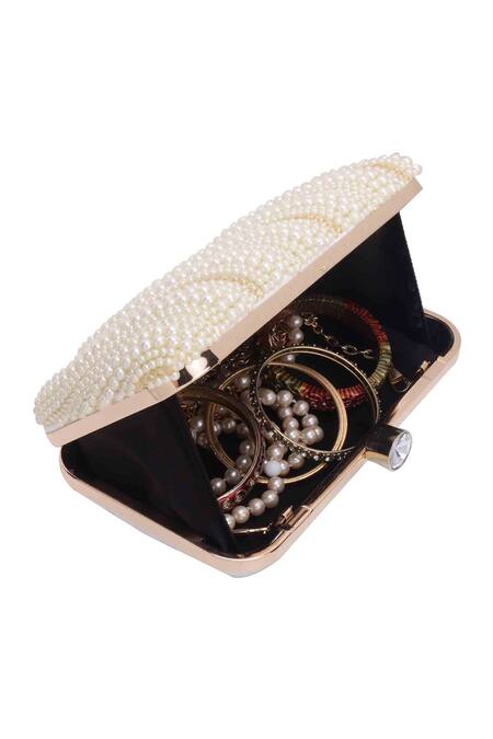 Nazaakat By Samara Singh_White Pearls, Beads Embellished Clutch With Detachable Sling_at_Aza_Fashions