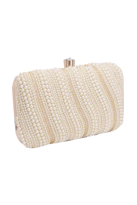 Buy_Nazaakat By Samara Singh_White Pearls, Beads Embellished Clutch With Detachable Sling