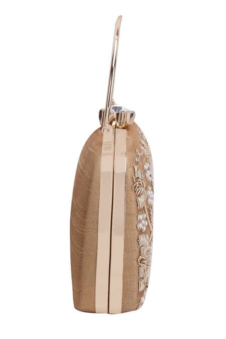 Nazaakat By Samara Singh_Gold Embroidery, Pearls, Crystals Floral Clutch Bag With Sling_Online_at_Aza_Fashions