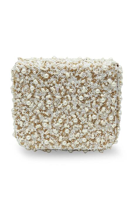Buy_The Tan Clan_Off White Beads, Pearls Kate Flapover Bag _Online_at_Aza_Fashions