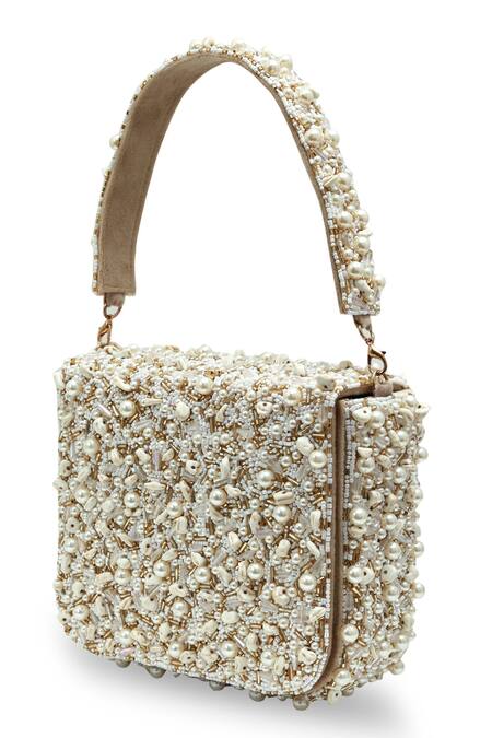 Shop_The Tan Clan_Off White Beads, Pearls Kate Flapover Bag _Online_at_Aza_Fashions