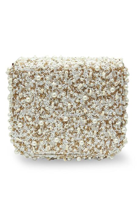 The Tan Clan_Off White Beads, Pearls Kate Flapover Bag _at_Aza_Fashions