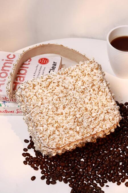 Buy_The Tan Clan_Off White Beads, Pearls Kate Flapover Bag 