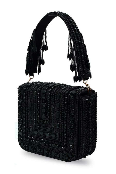 The Tan Clan_Black Beads, Stones Megan Flapover Bag _Online_at_Aza_Fashions