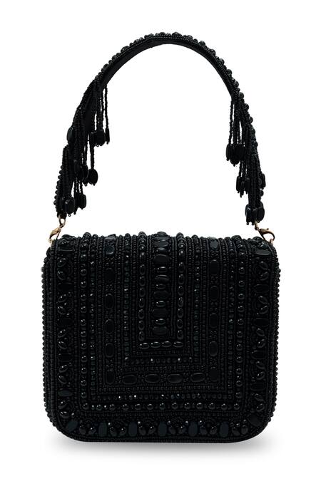 Shop_The Tan Clan_Black Beads, Stones Megan Flapover Bag _Online_at_Aza_Fashions