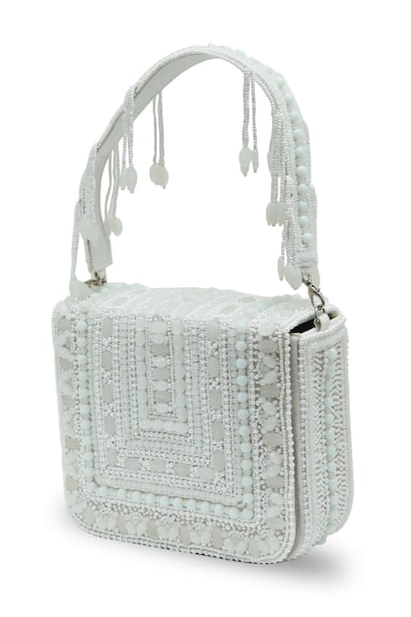 The Tan Clan_White Beads Megan Flapover Bag _Online_at_Aza_Fashions