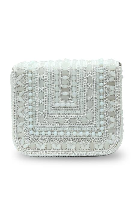 Buy_The Tan Clan_White Beads Megan Flapover Bag _Online_at_Aza_Fashions