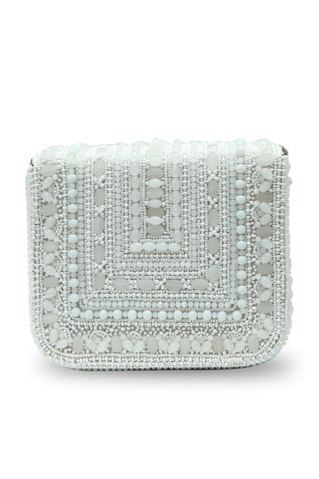 Shop_The Tan Clan_White Beads Megan Flapover Bag _Online_at_Aza_Fashions